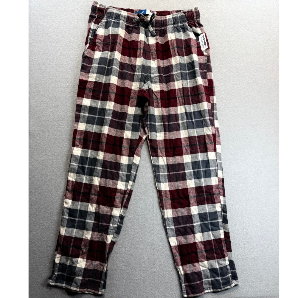 Old Navy Pajama Pants Mens Large Maroon Plaid Flannel 34x31